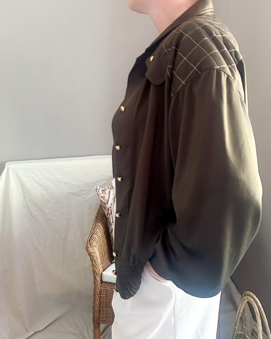 Vintage 70s-80s Dark Olive Shirt/Jacket, approx Size 10-14
