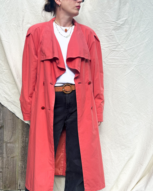 80's Vintage Coral Trench, approx Size 10-16