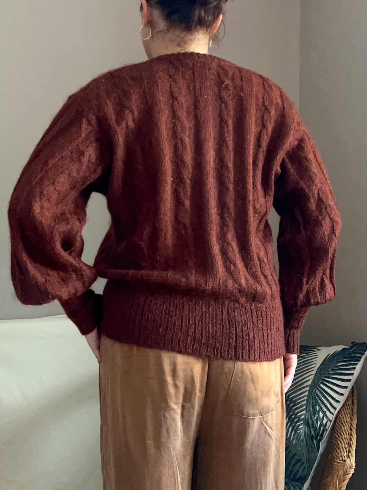 Vintage Balloon Sleeve Cable Knit Cardigan, size 10-14