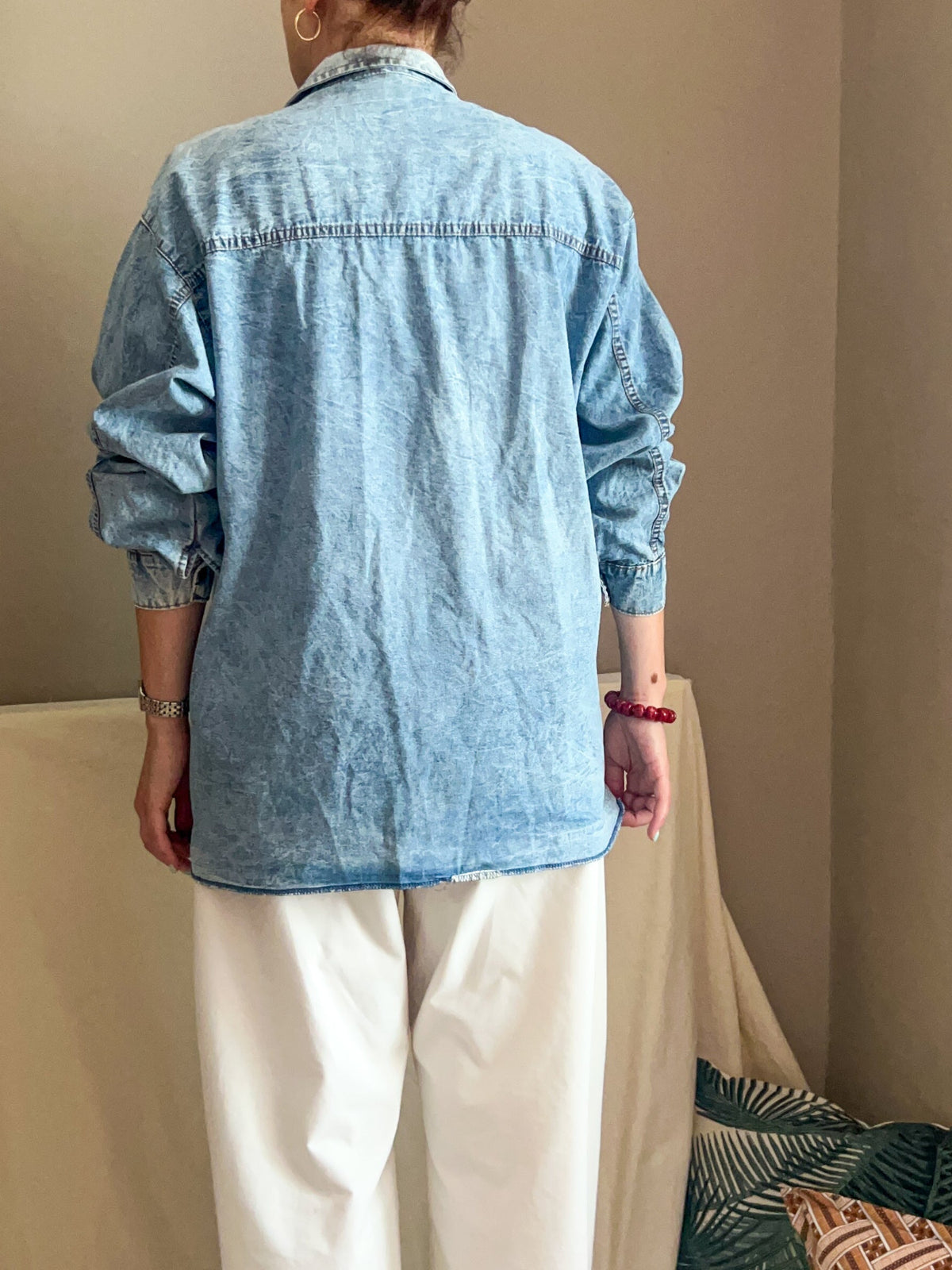 Vintage Light Acid Wash Denim Shirt, Size 10-14