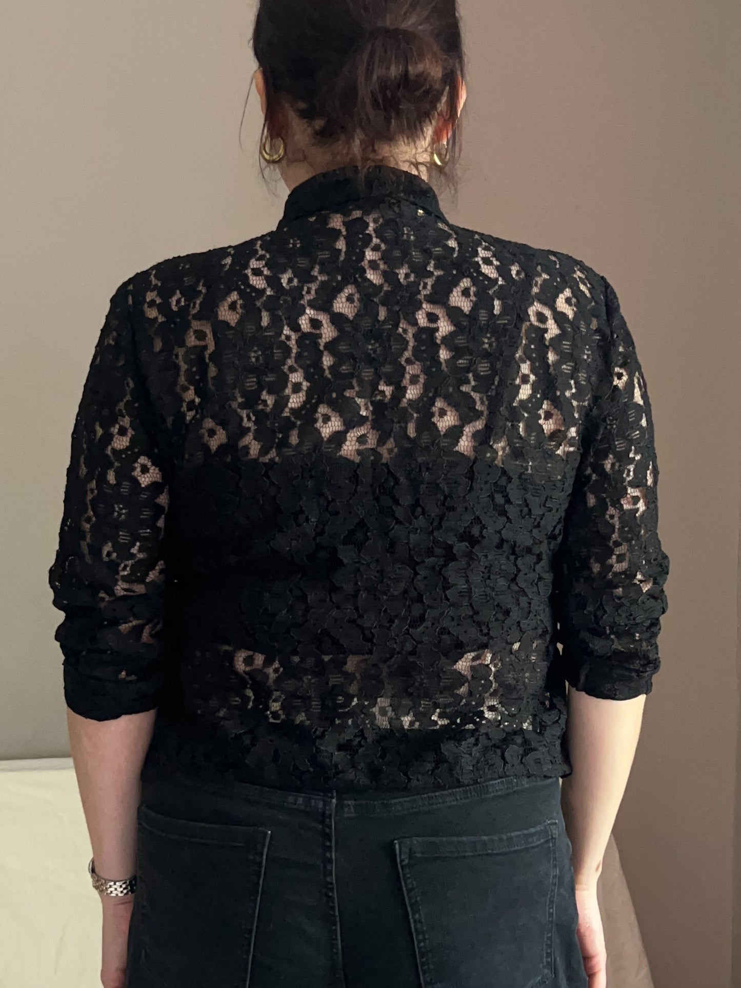 Vintage Black Lace Shirt , approx Size 8-12