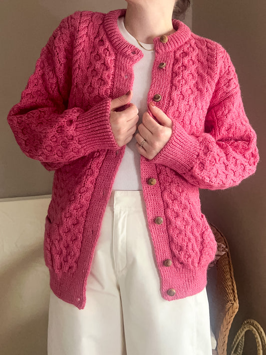 Vintage Irish Cable Knit, Aran Style Cardigan, size 10-12