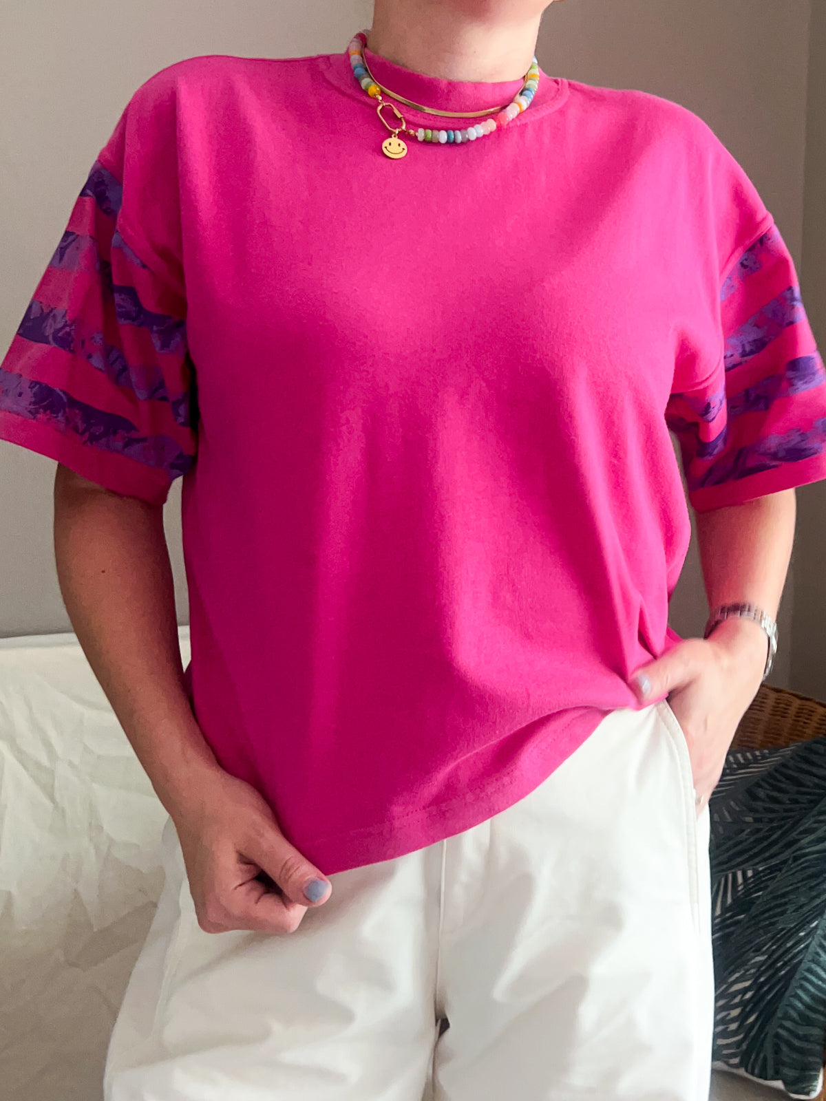 Vintage Boxy Stripe Sleeve Tee - approx Size 10-14