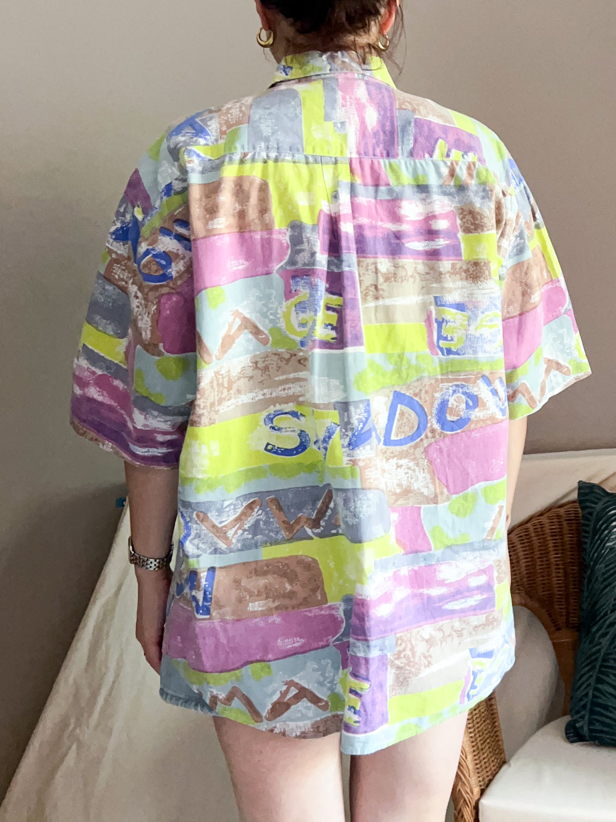Vintage Pastel Print Summer Shirt, Size L / XL
