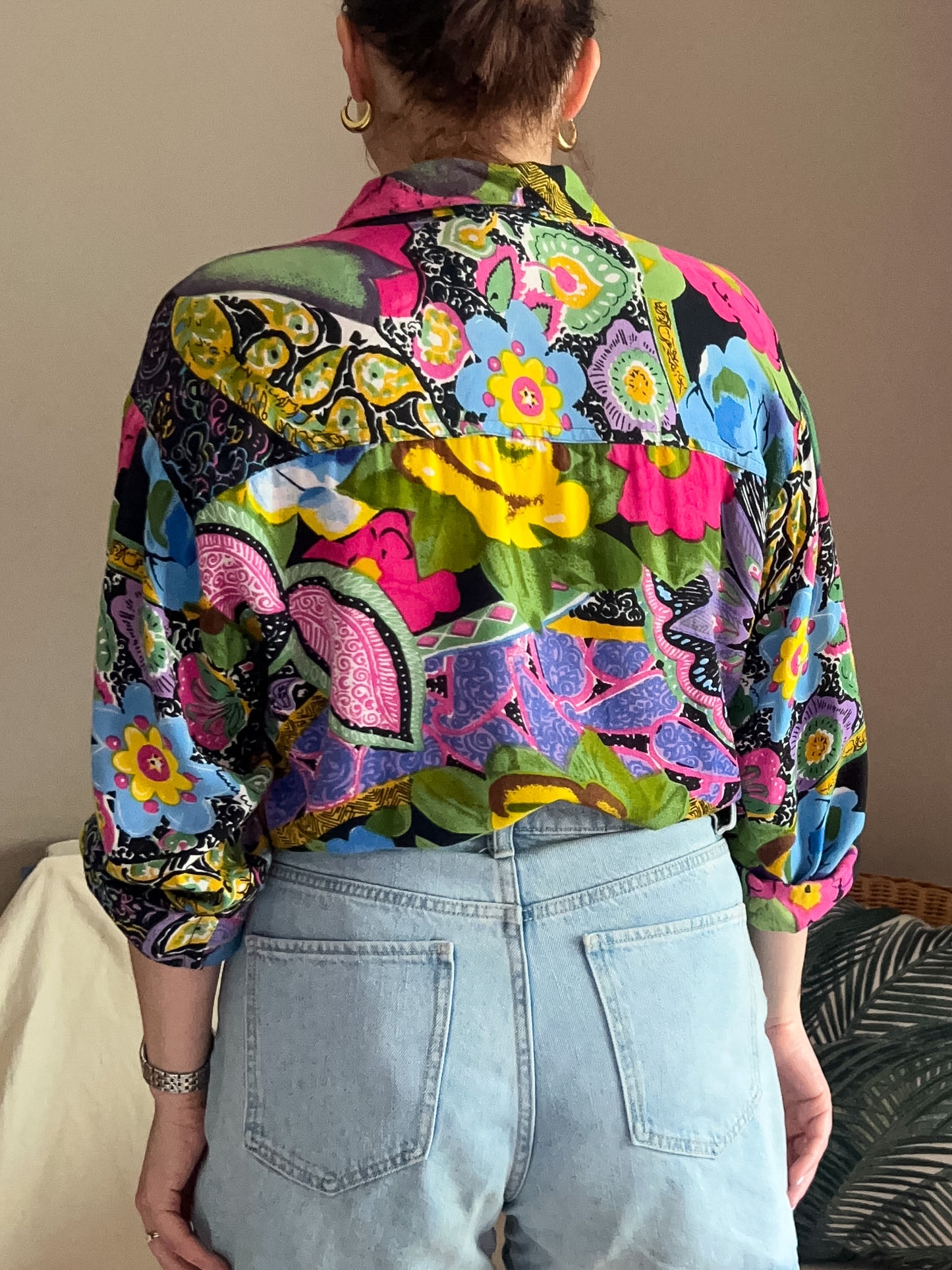 Vintage Colourful Abstract Print Blouse, size 10-12