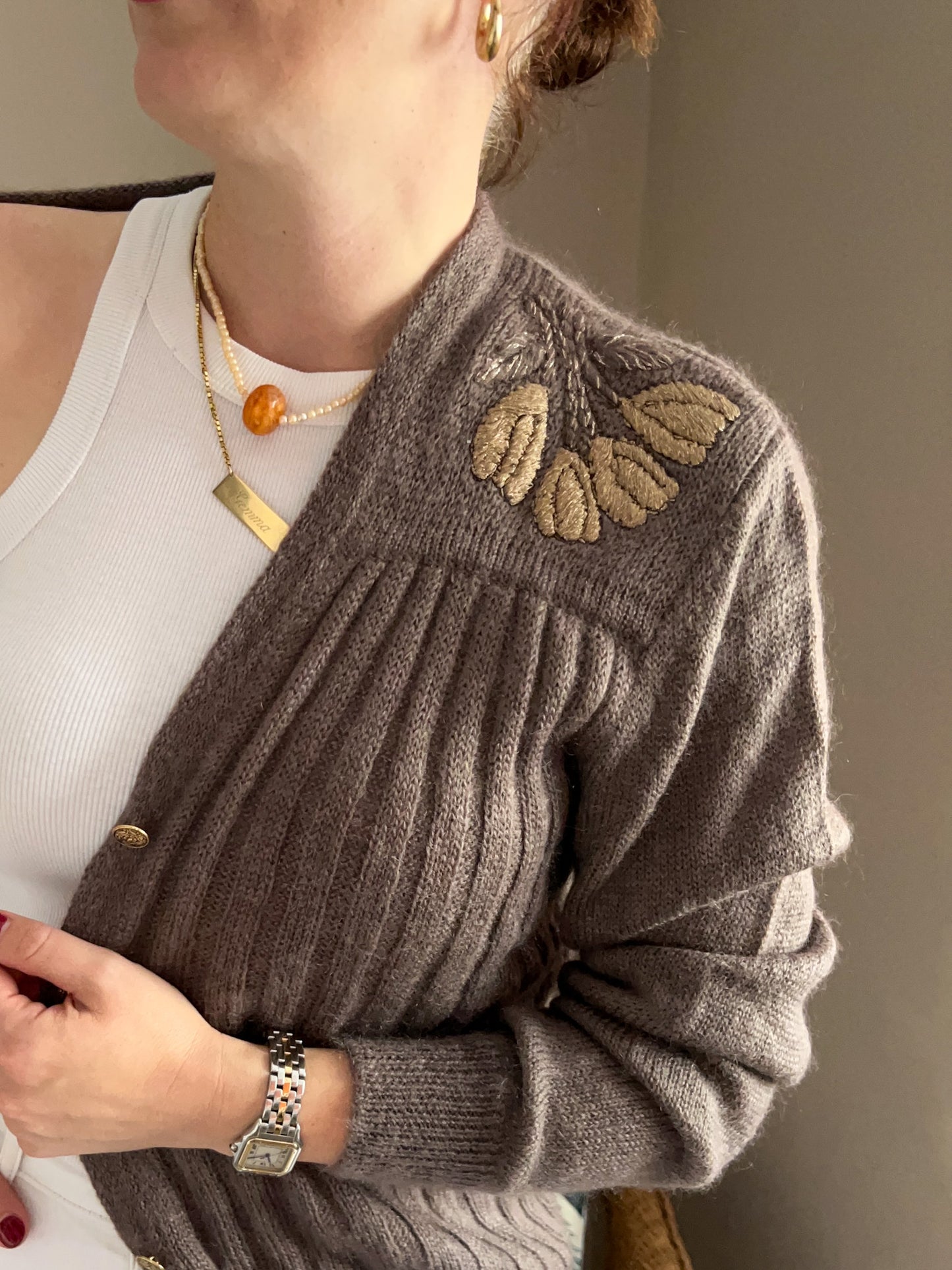 Vintage Shoulder Detail Cardigan, size approx 10-14+