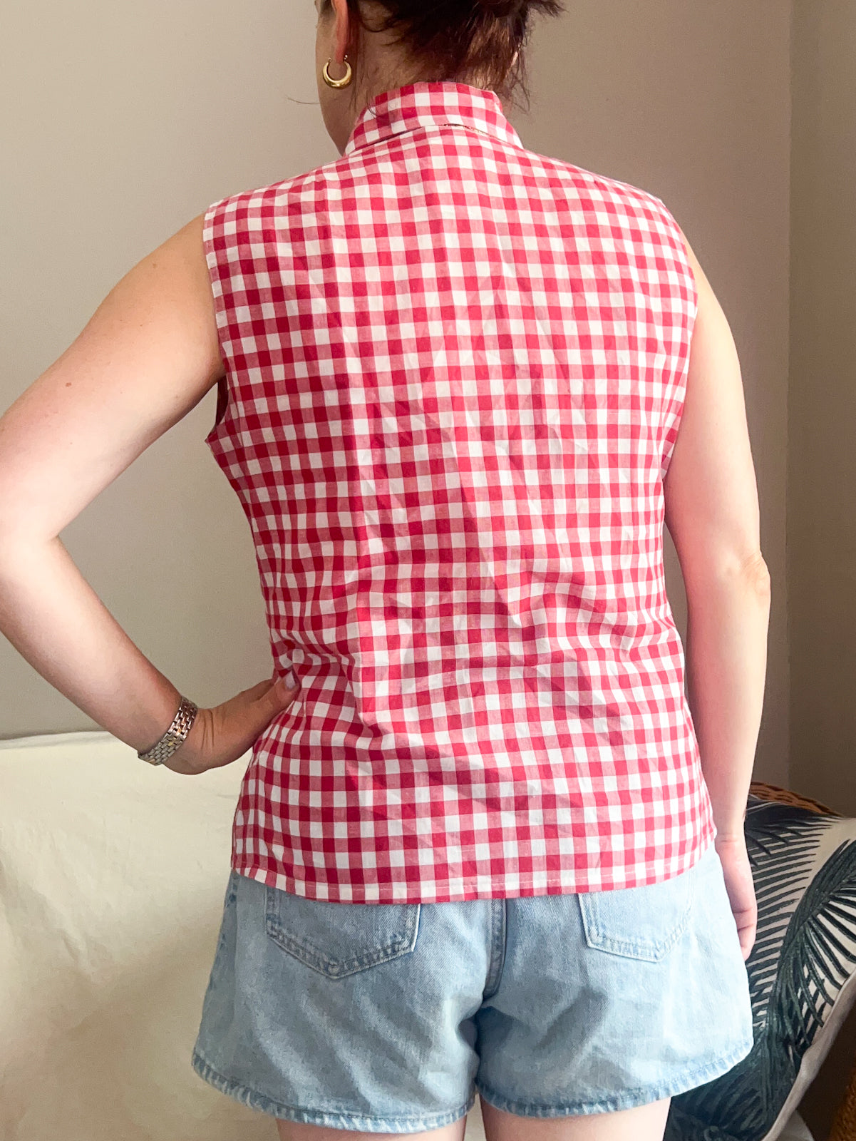 Vintage Gingham Dagger Collar Shirt, size 12-14