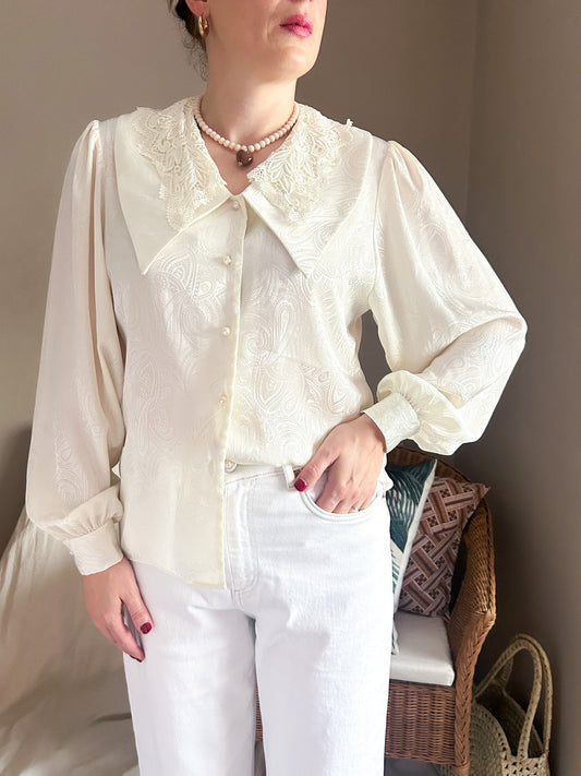 oversized statement collar vintage blouse ivory