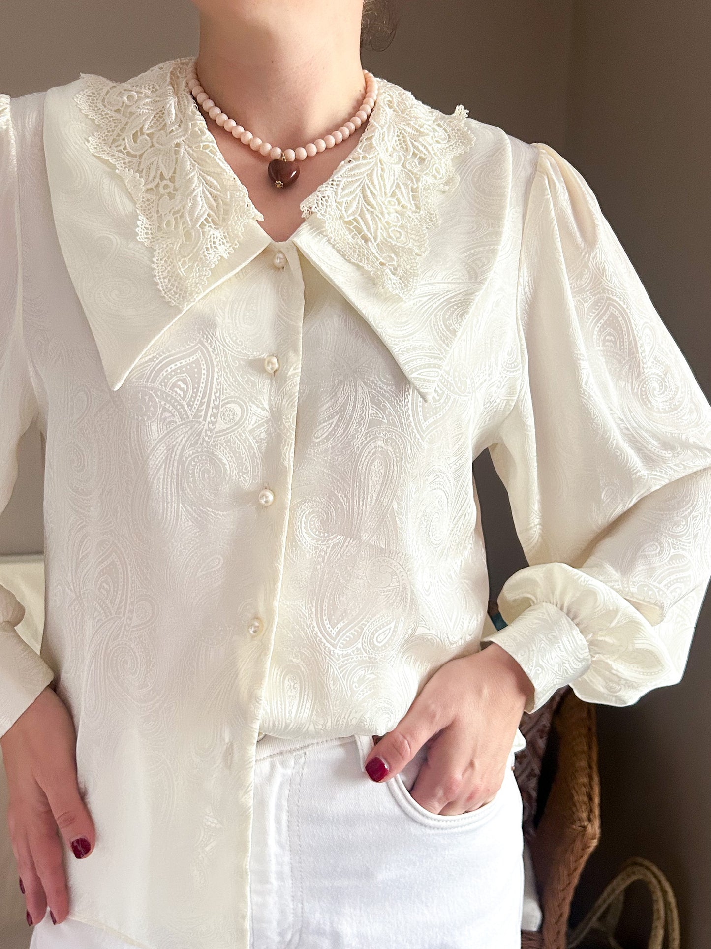 Vintage 70s Statement Collar Blouse, approx Size 12