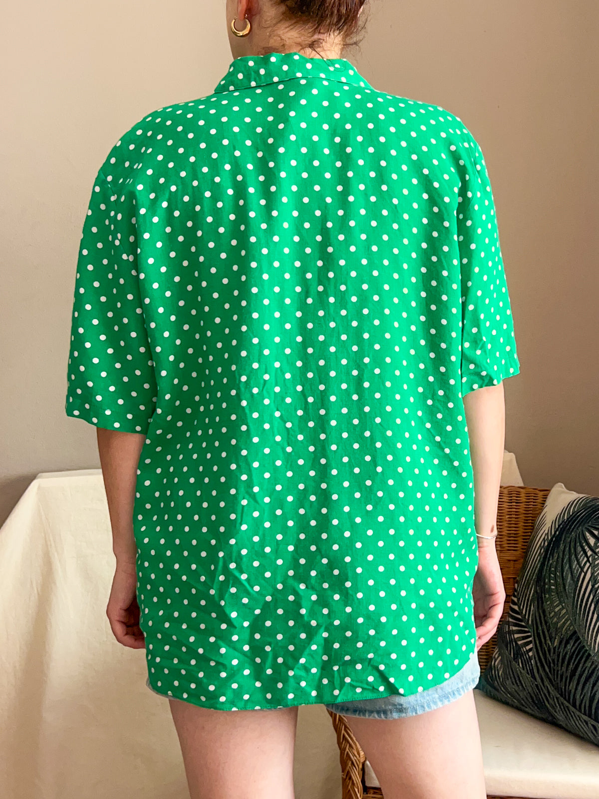 Vintage Green Polkadot Blouse, best fit up to size 16