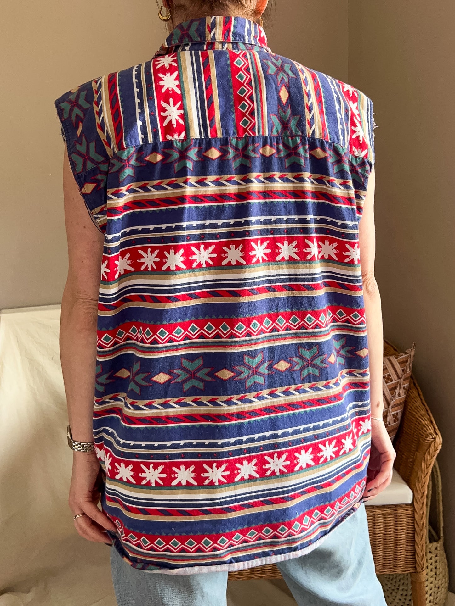 Vintage Sleeveless Geometric Print Shirt, approx size 12-18
