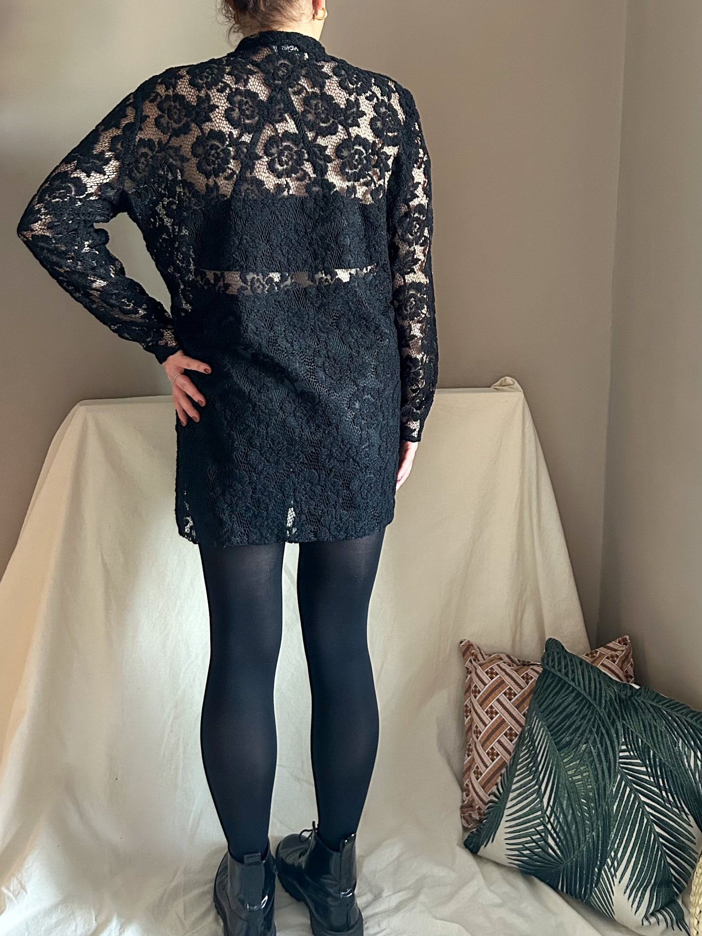 Vintage Lace Longline Shirt, approx Size 8-12