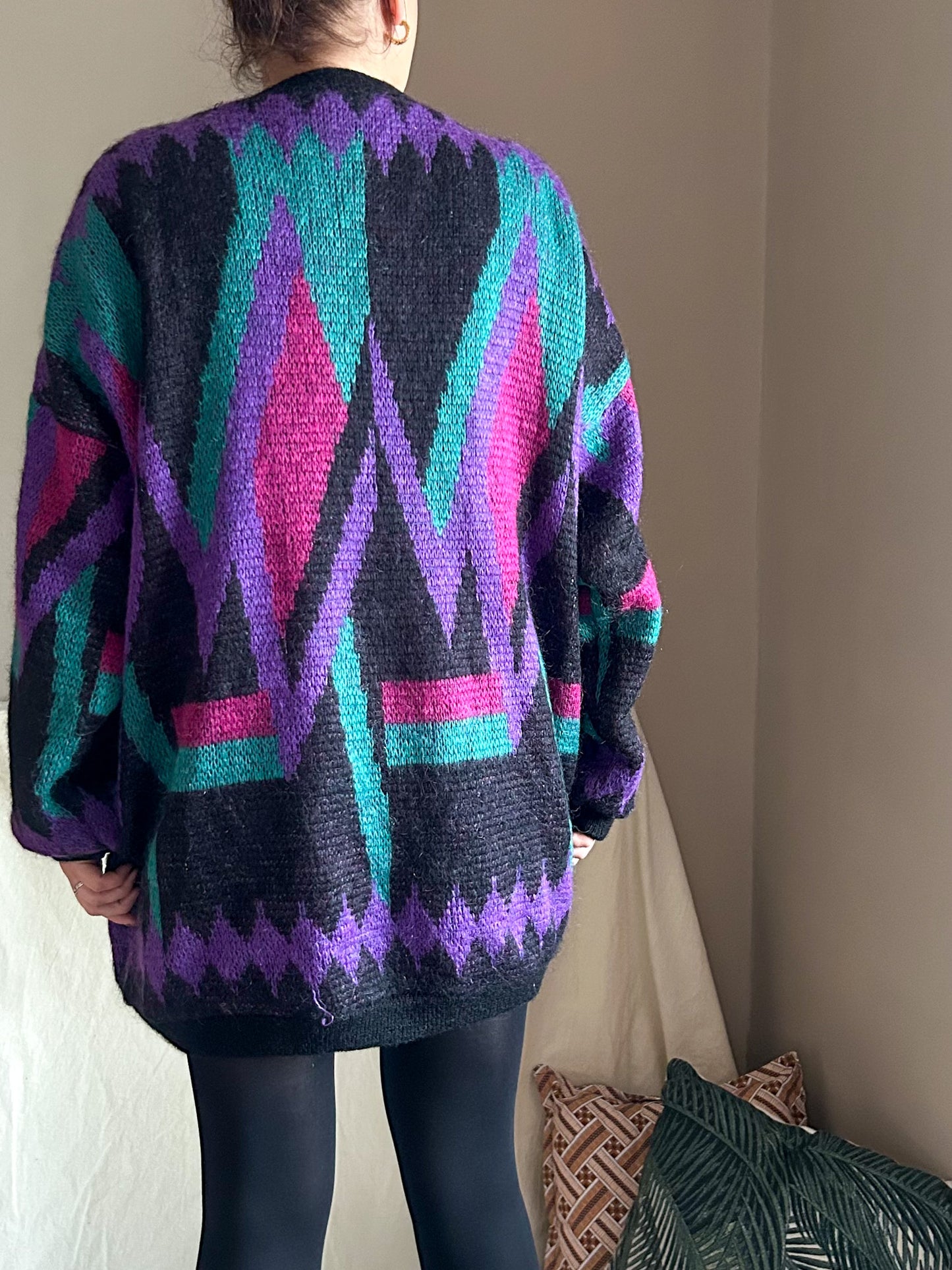 Vintage Bold Pattern Knit Cardigan/Jacket, approx Size 14-22