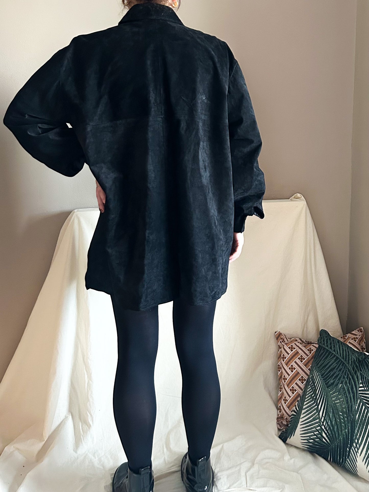 Vintage Black Suede Overshirt/Jacket, approx 10-18