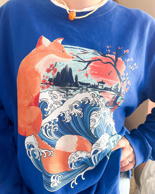 2000's Sweatshirt With Great Wave Print, approx Size 14-20
