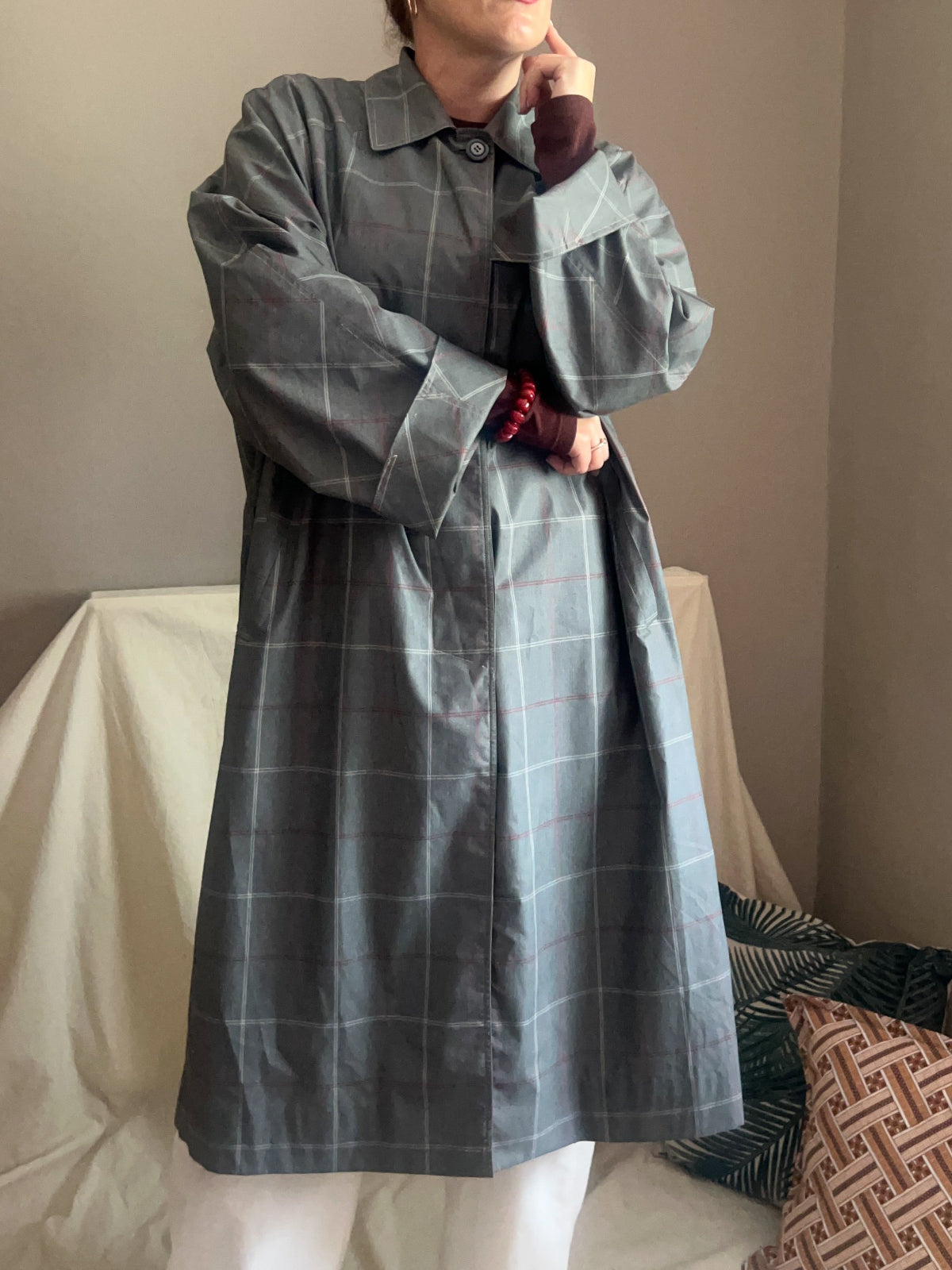 Vintage Grey Check Trench Coat, size up to 18