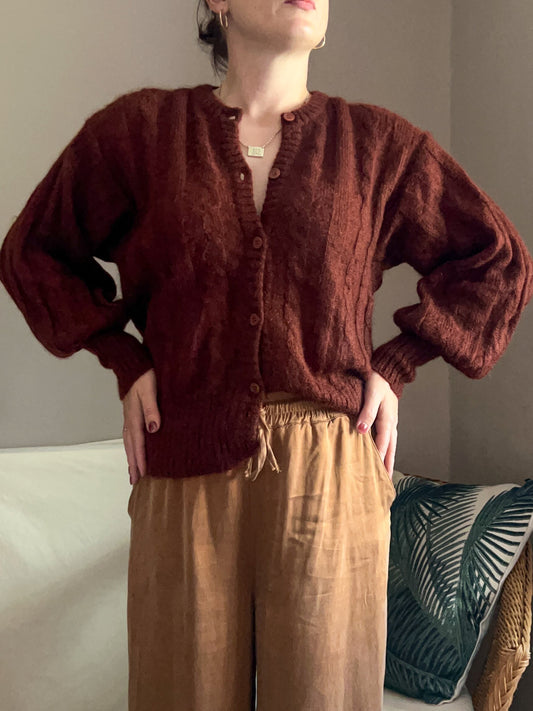 Vintage Balloon Sleeve Cable Knit Cardigan, size 10-14