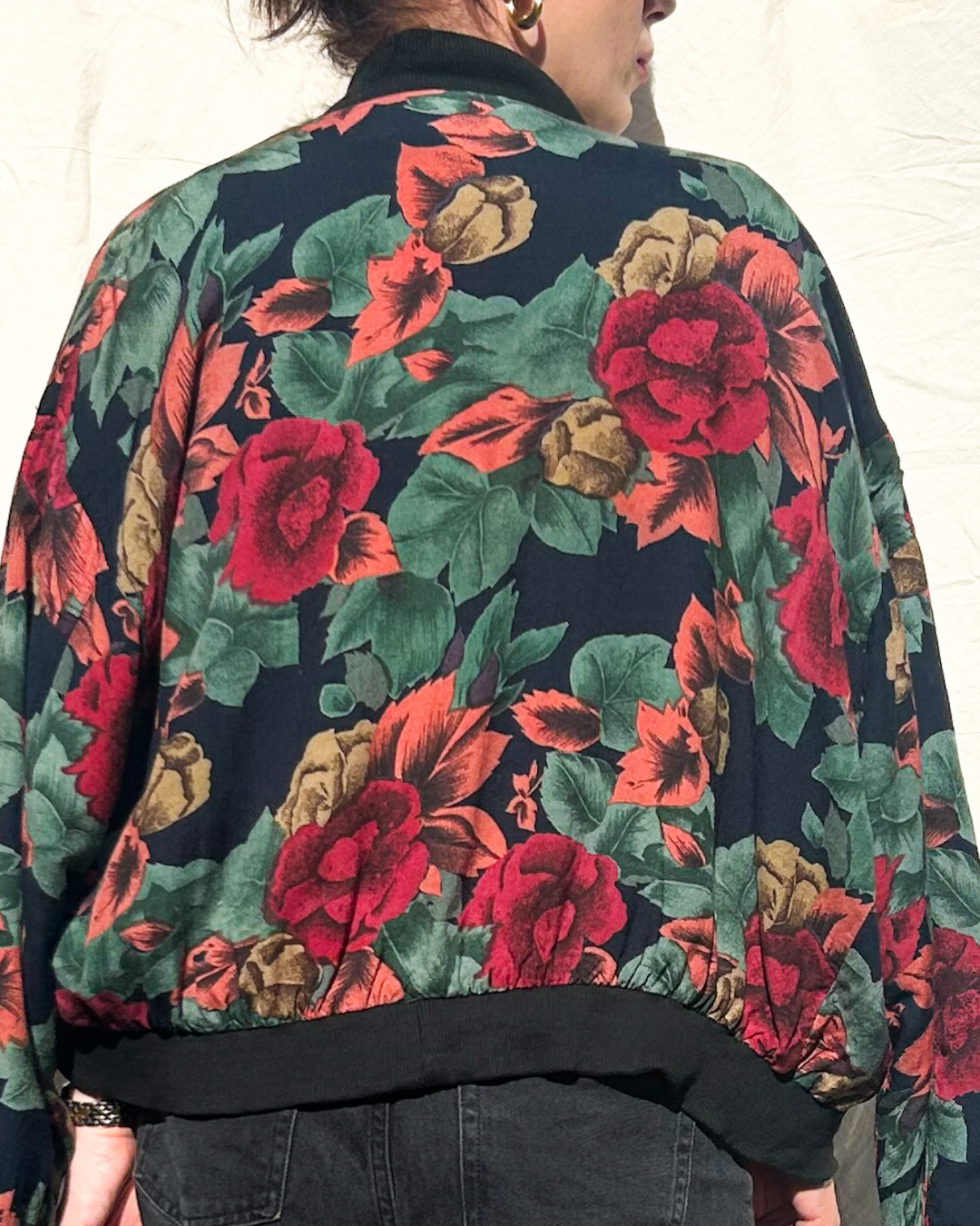 Vintage 80s Flower & Leaf Print Bomber Jacket, approx Size 8-14