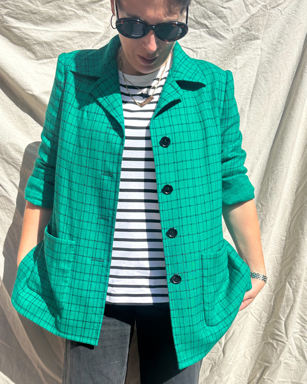 Vintage Graphic Check Jacket, approx size 10-12
