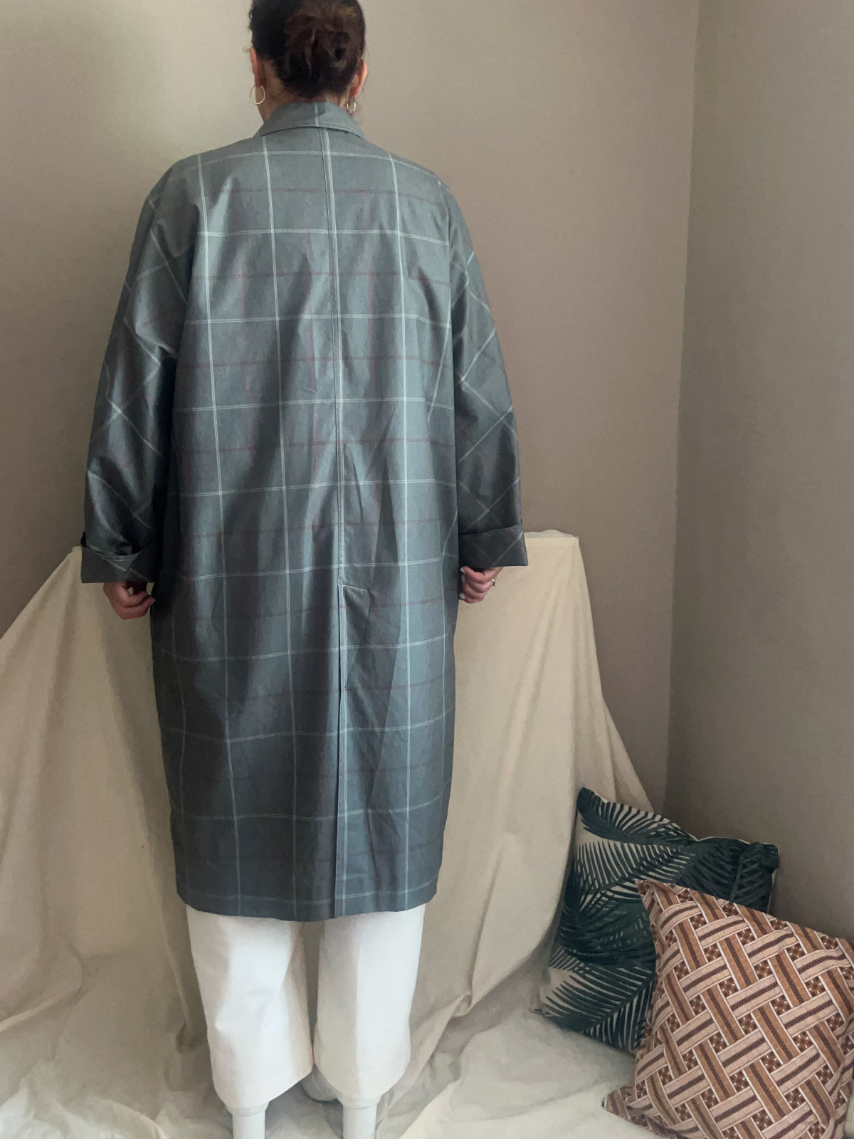 Vintage Grey Check Trench Coat, size up to 18