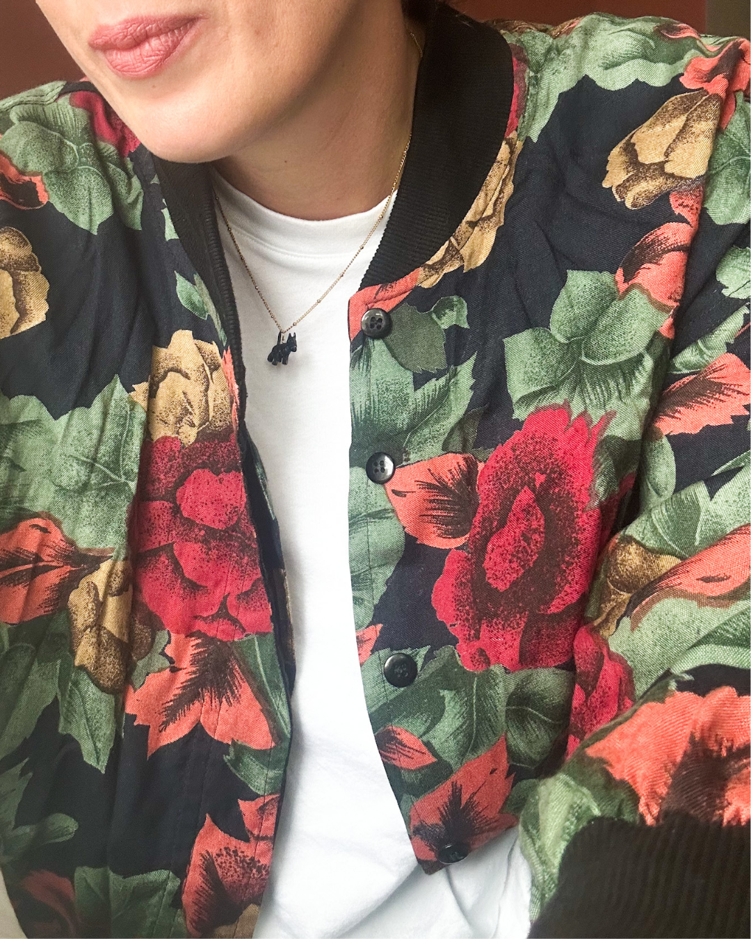 Vintage 80s Flower & Leaf Print Bomber Jacket, approx Size 8-14