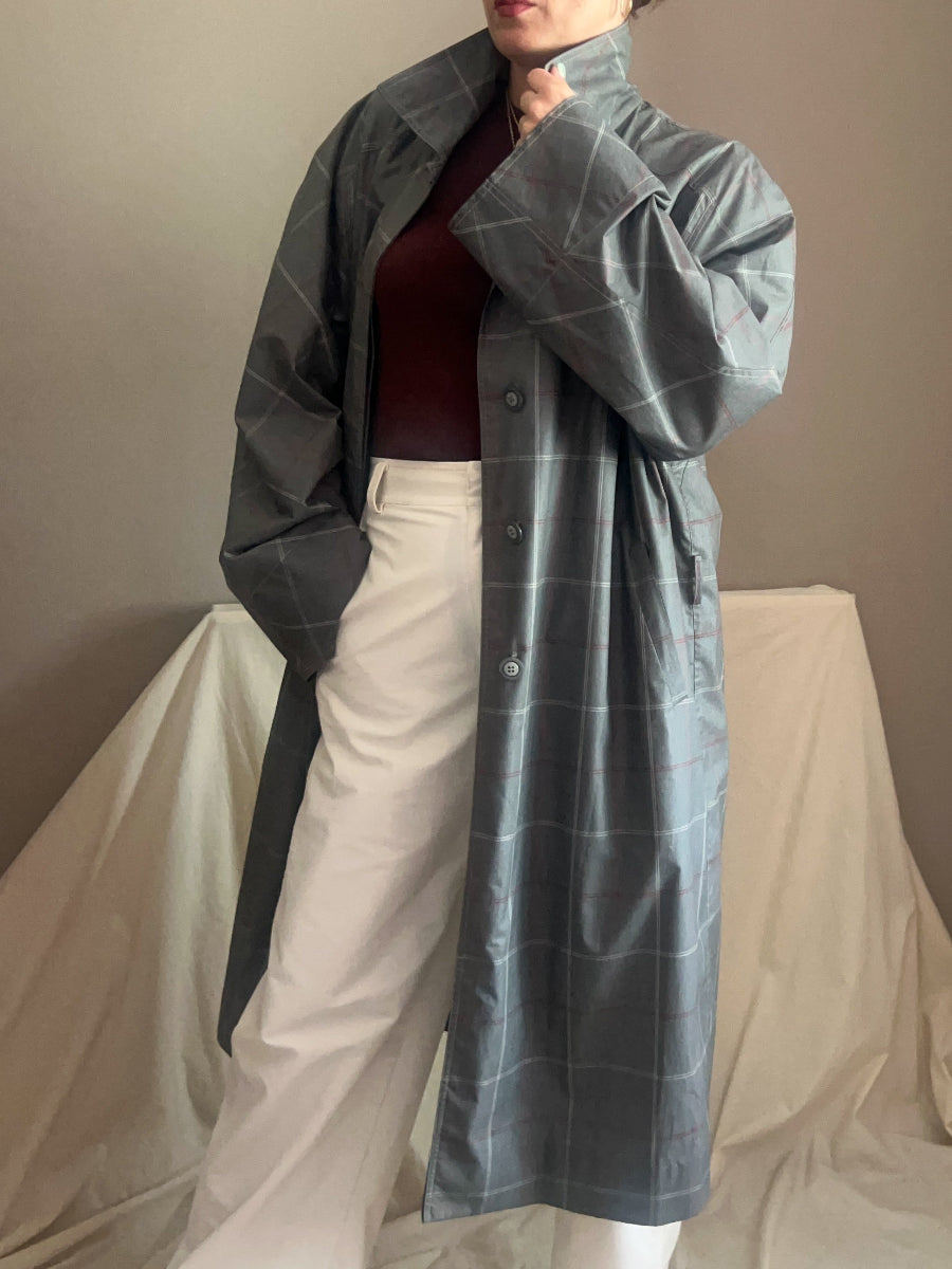 Vintage Grey Check Trench Coat, size up to 18