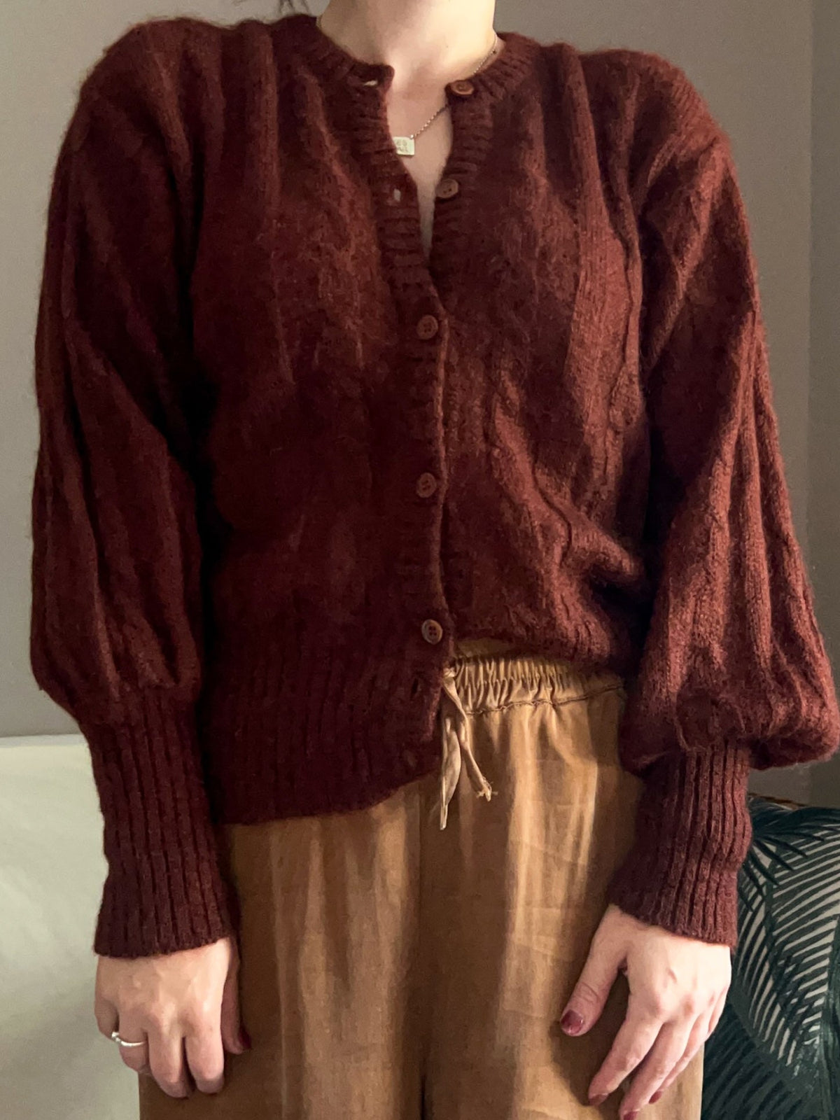 Vintage Balloon Sleeve Cable Knit Cardigan, size 10-14