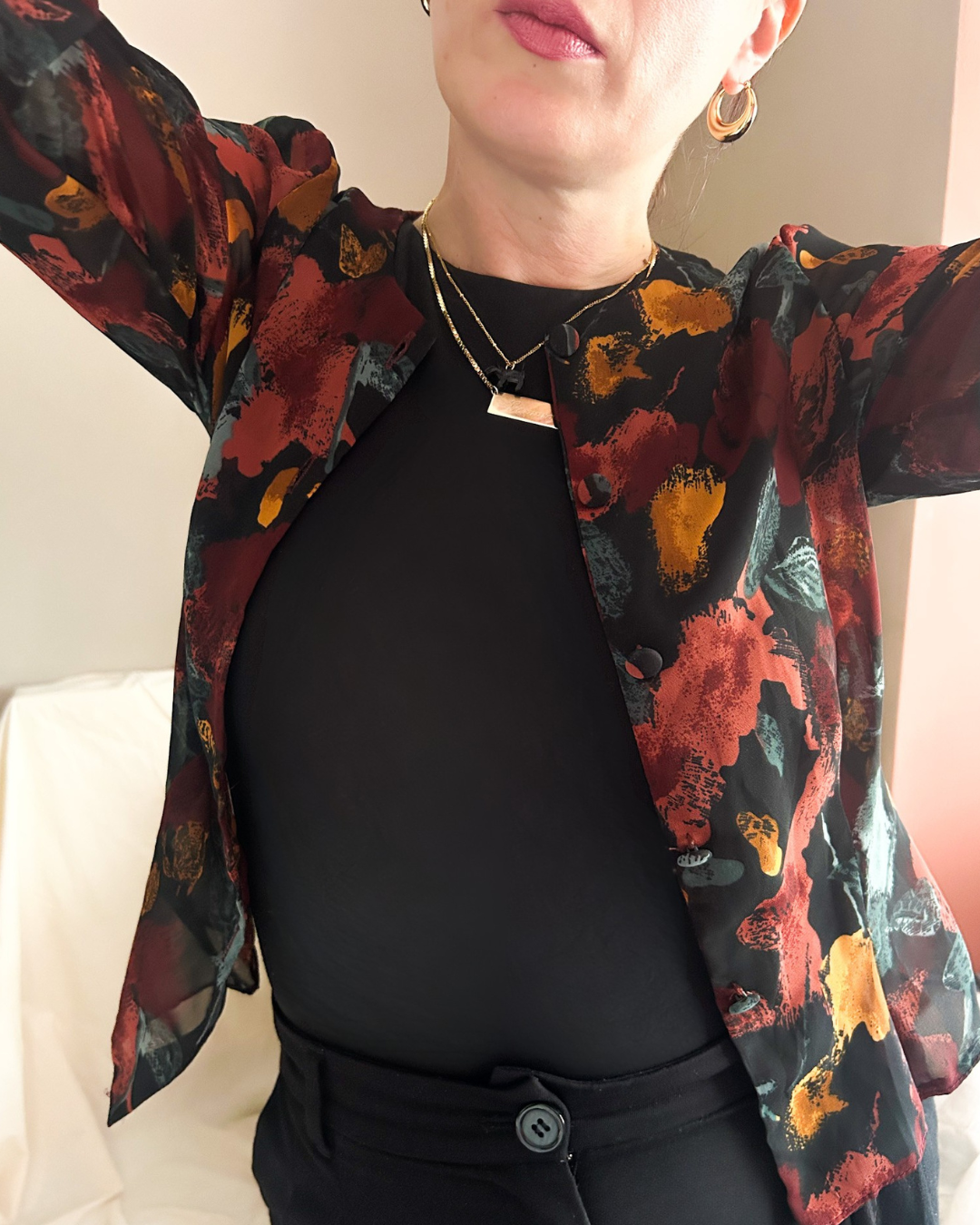 Vintage Autumn Colours Blouse, approx Size 8-10+