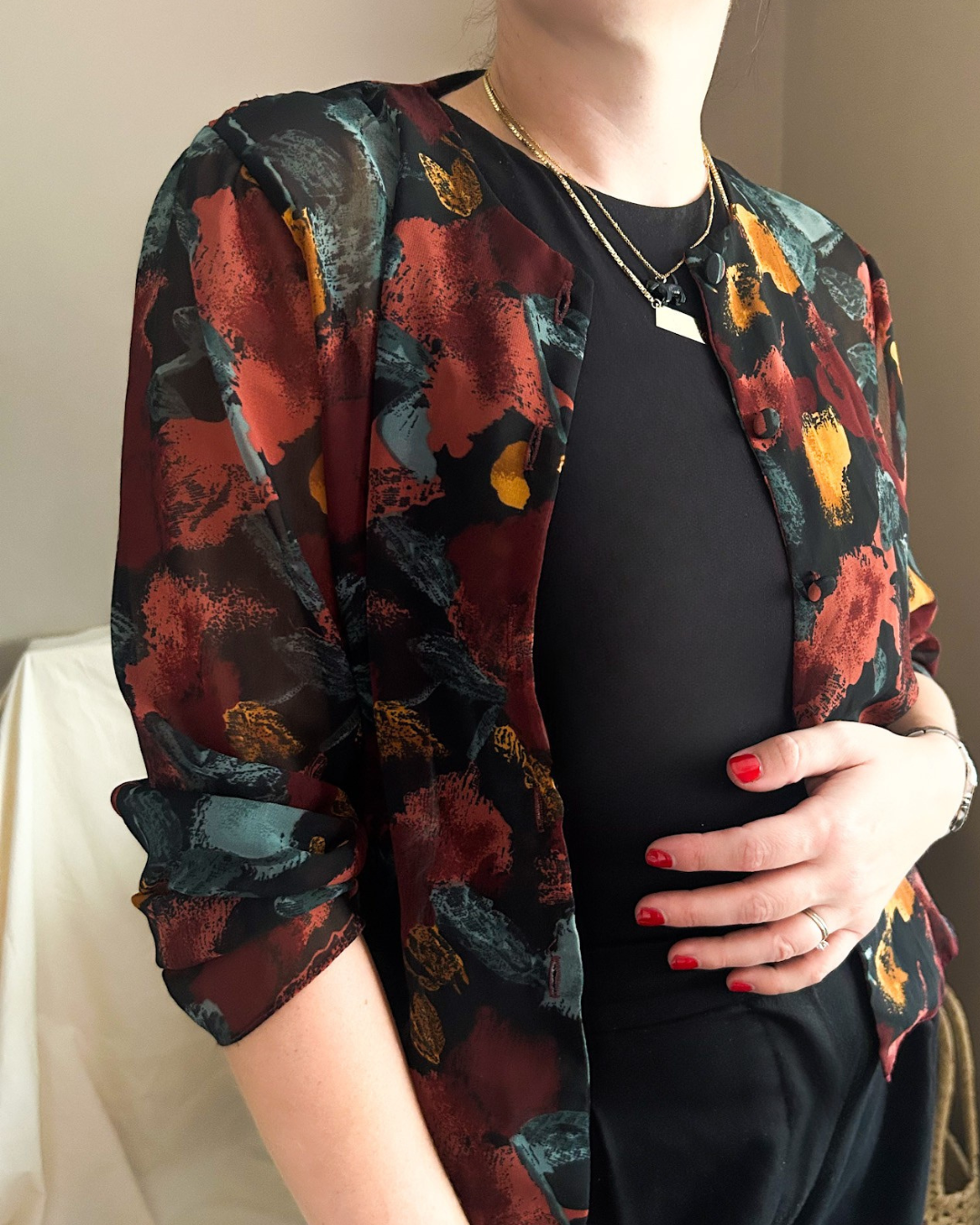 Vintage Autumn Colours Blouse, approx Size 8-10+