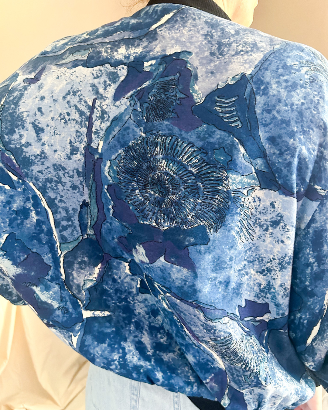 Vintage Blue Abstract Print Bomber Jacket, approx Size 10-16