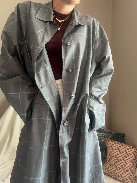Vintage Grey Check Trench Coat, size up to 18