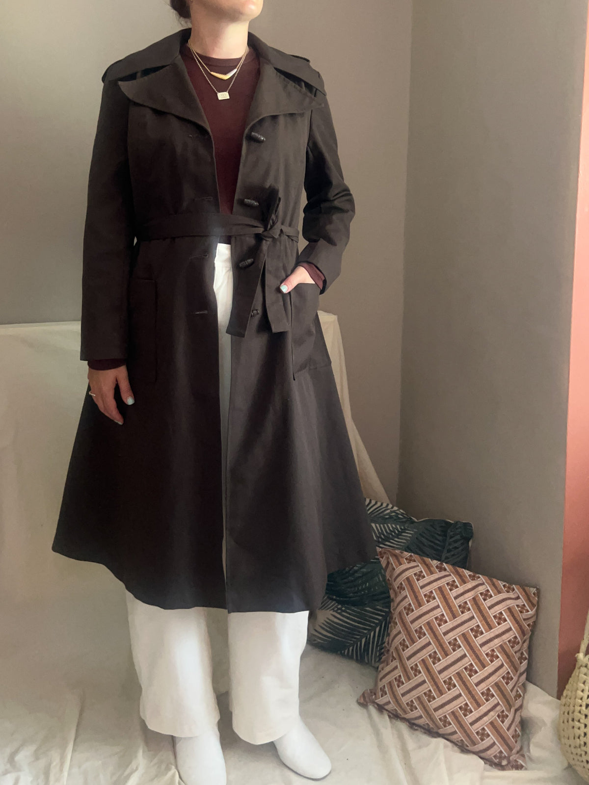 Vintage 1970s Irish Made Hooded Trench Coat, size approx 10-12