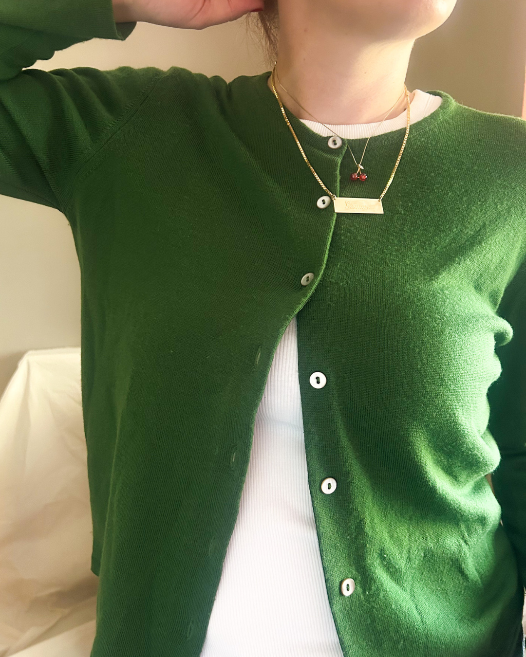 Vintage Green Fine Knit Cardigan, size approx 8-10+