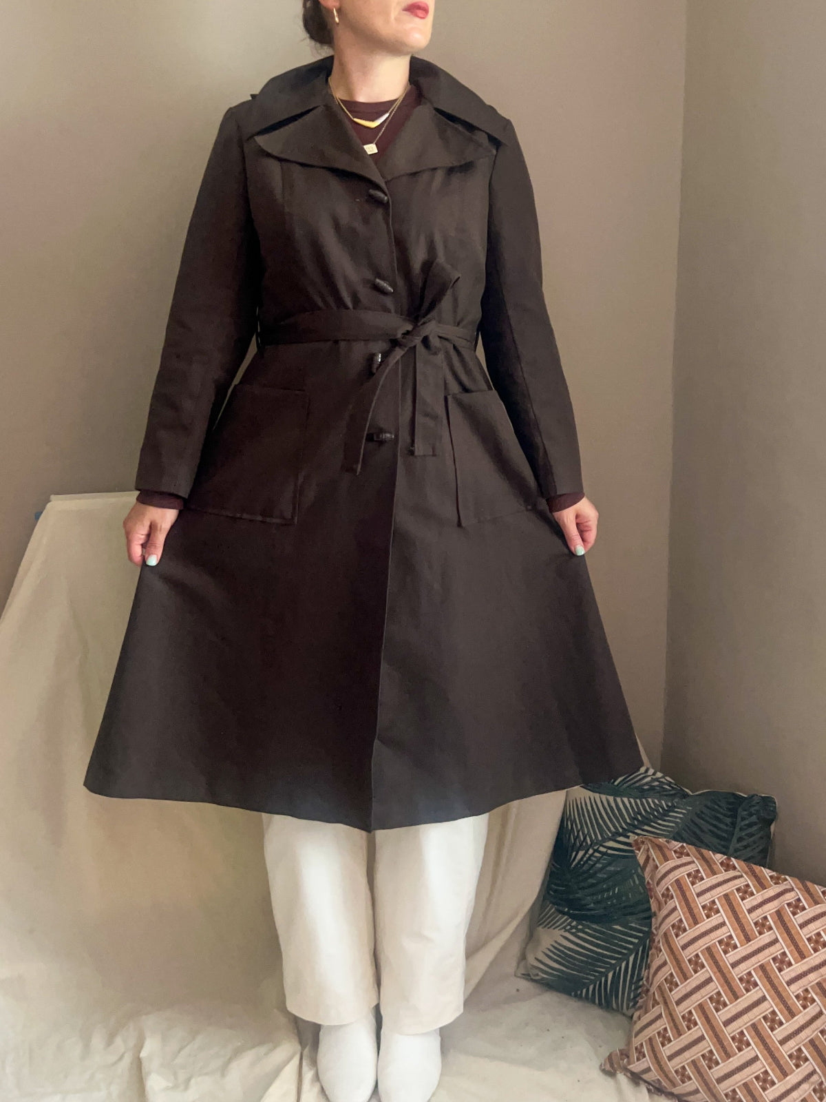 Vintage 1970s Irish Made Hooded Trench Coat, size approx 10-12