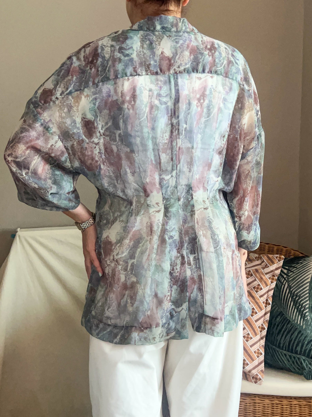 Vintage Sheer Abstract Print Blouse, size 10-12