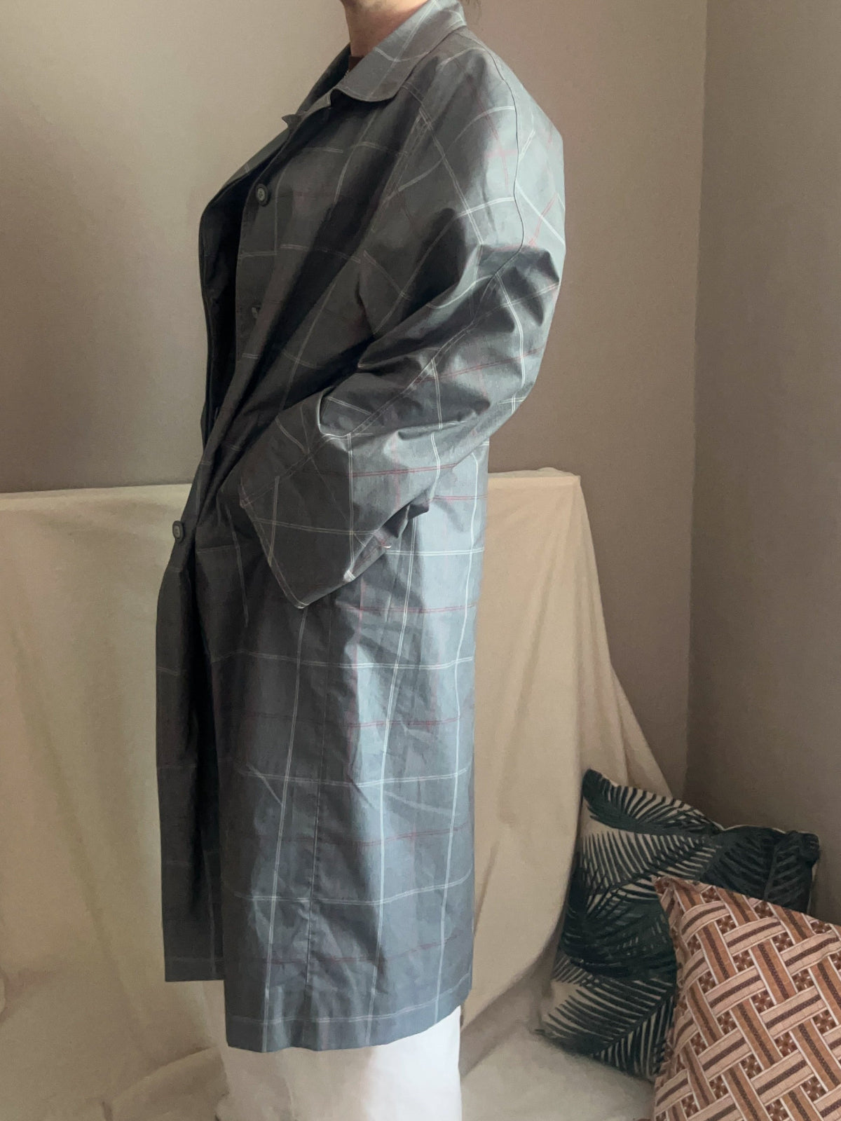 Vintage Grey Check Trench Coat, size up to 18