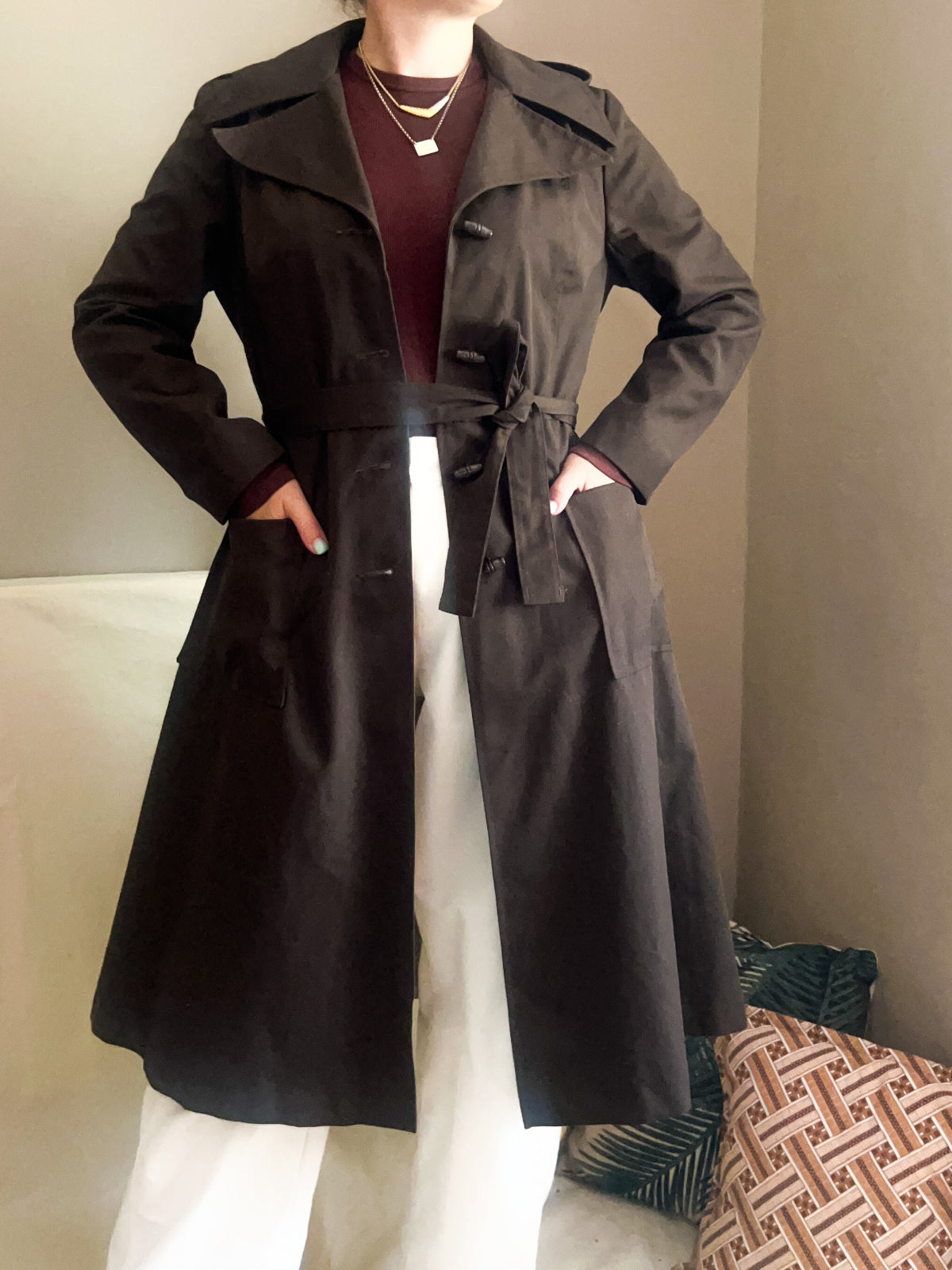 Vintage 1970s Irish Made Hooded Trench Coat, size approx 10-12