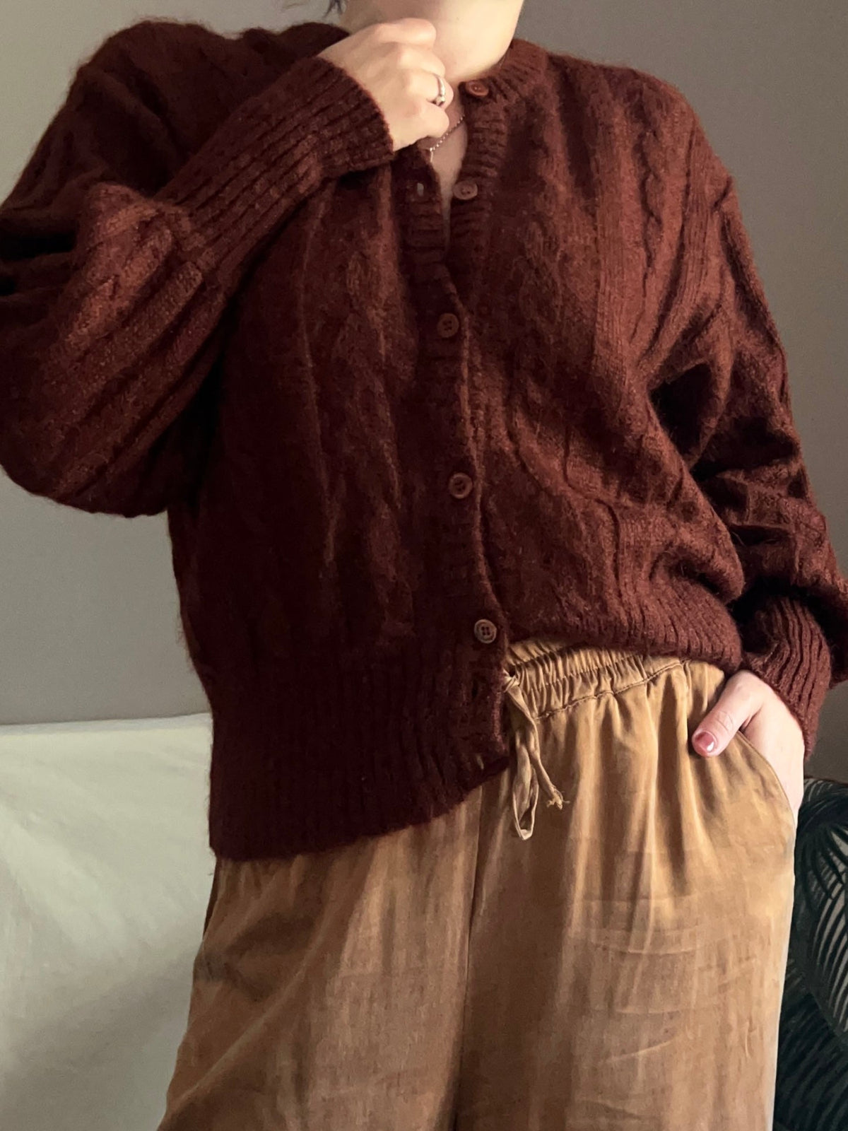 Vintage Balloon Sleeve Cable Knit Cardigan, size 10-14