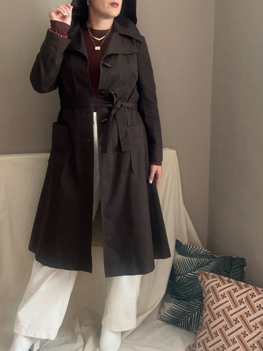 Vintage 1970s Irish Made Hooded Trench Coat, size approx 10-12