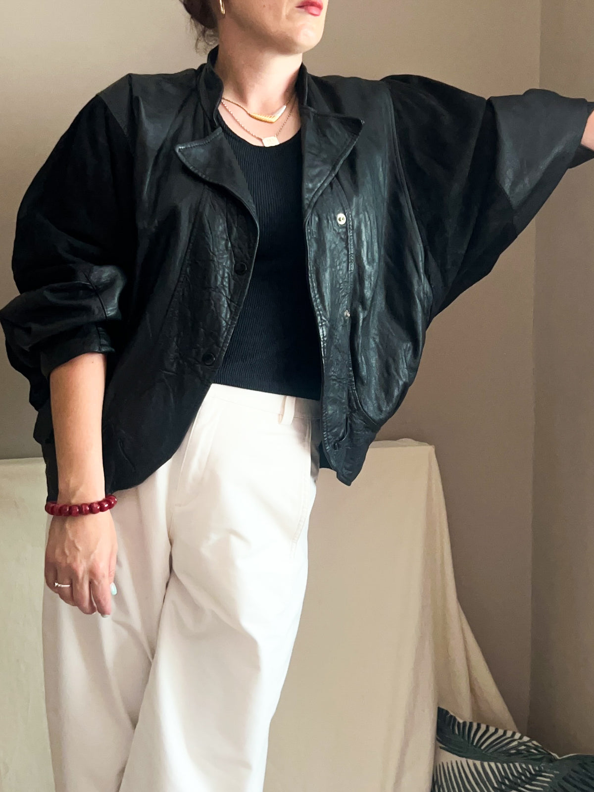 Vintage Leather & Suede Batwing Jacket, approx size 10-12