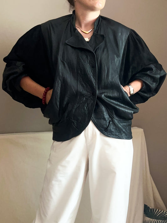Vintage Leather & Suede Batwing Jacket, approx size 10-12