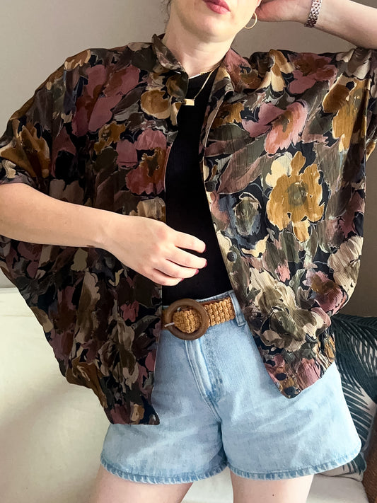Vintage Abstract Floral Blouson Shirt/Jacket, approx Size 10-16+