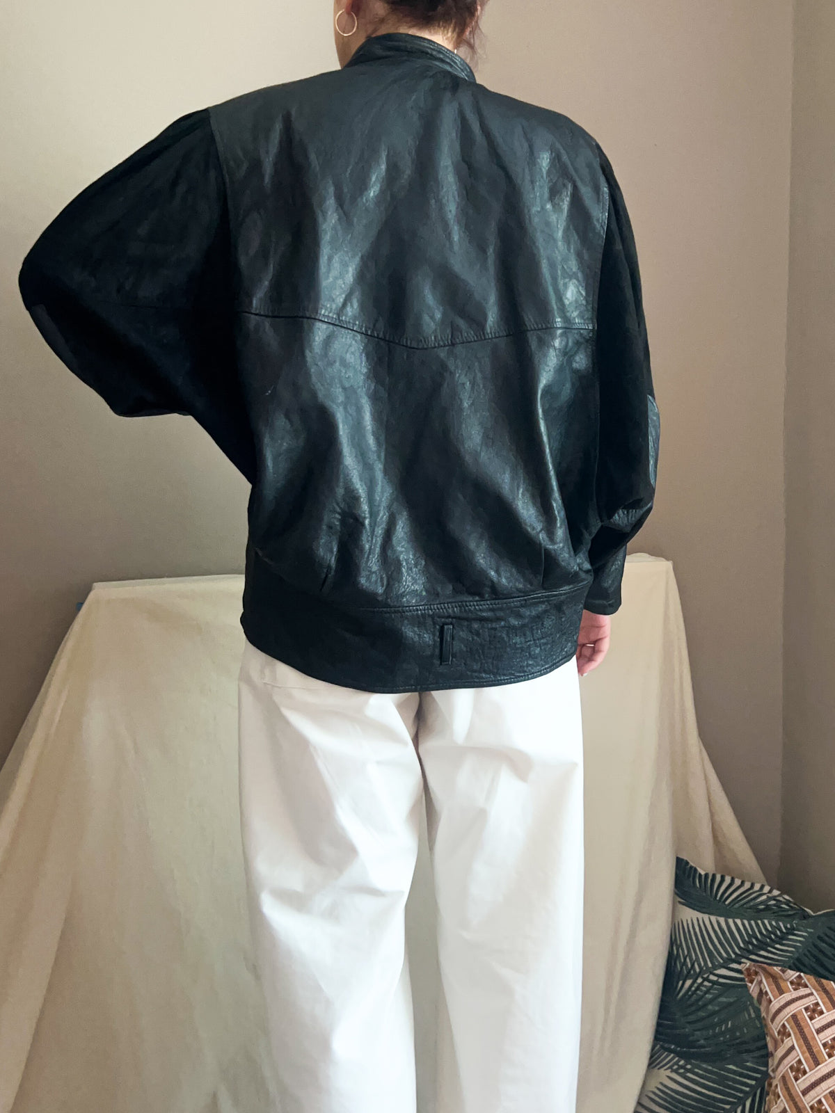 Vintage Leather & Suede Batwing Jacket, approx size 10-12