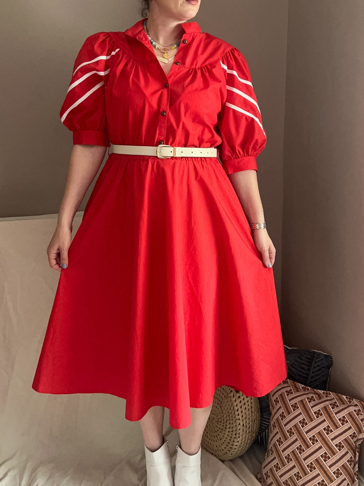 Vintage Puff Sleeve Prairie Dress, size approx 12-14
