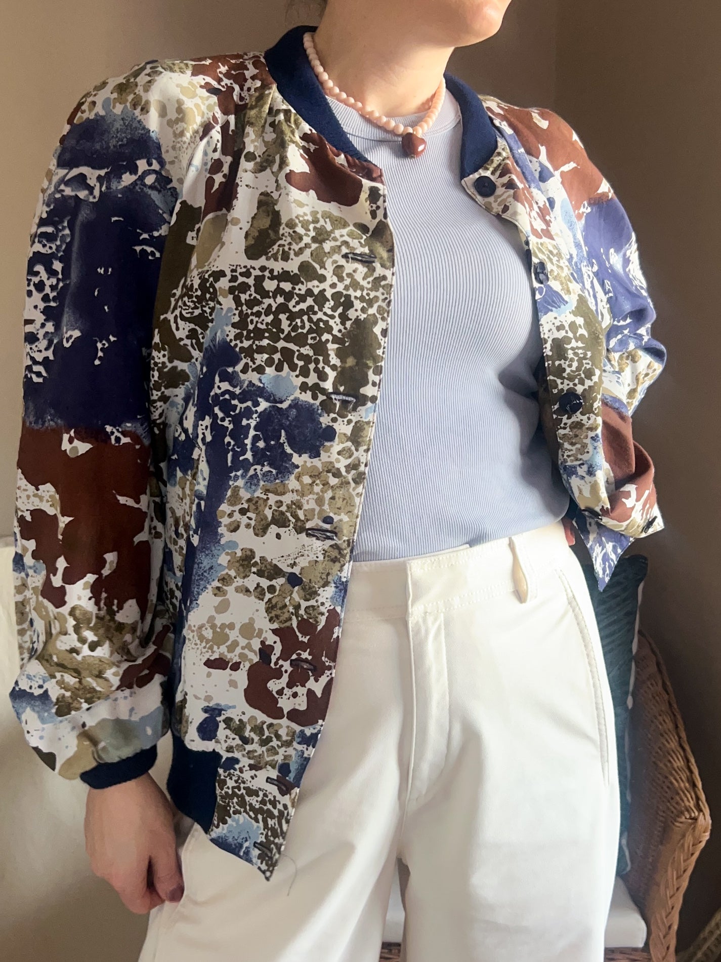 Vintage Abstract Paint Print Bomber Jacket, approx Size 10-14