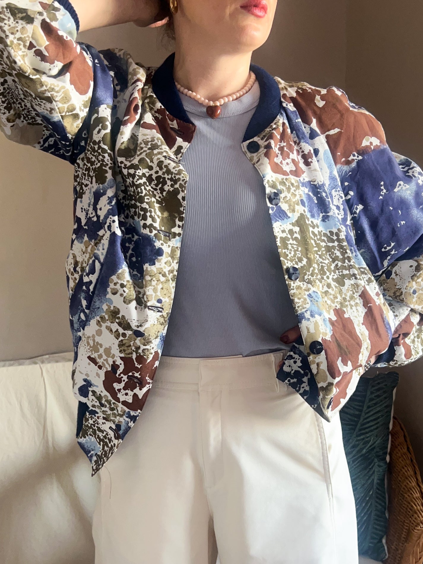 Vintage Abstract Paint Print Bomber Jacket, approx Size 10-14