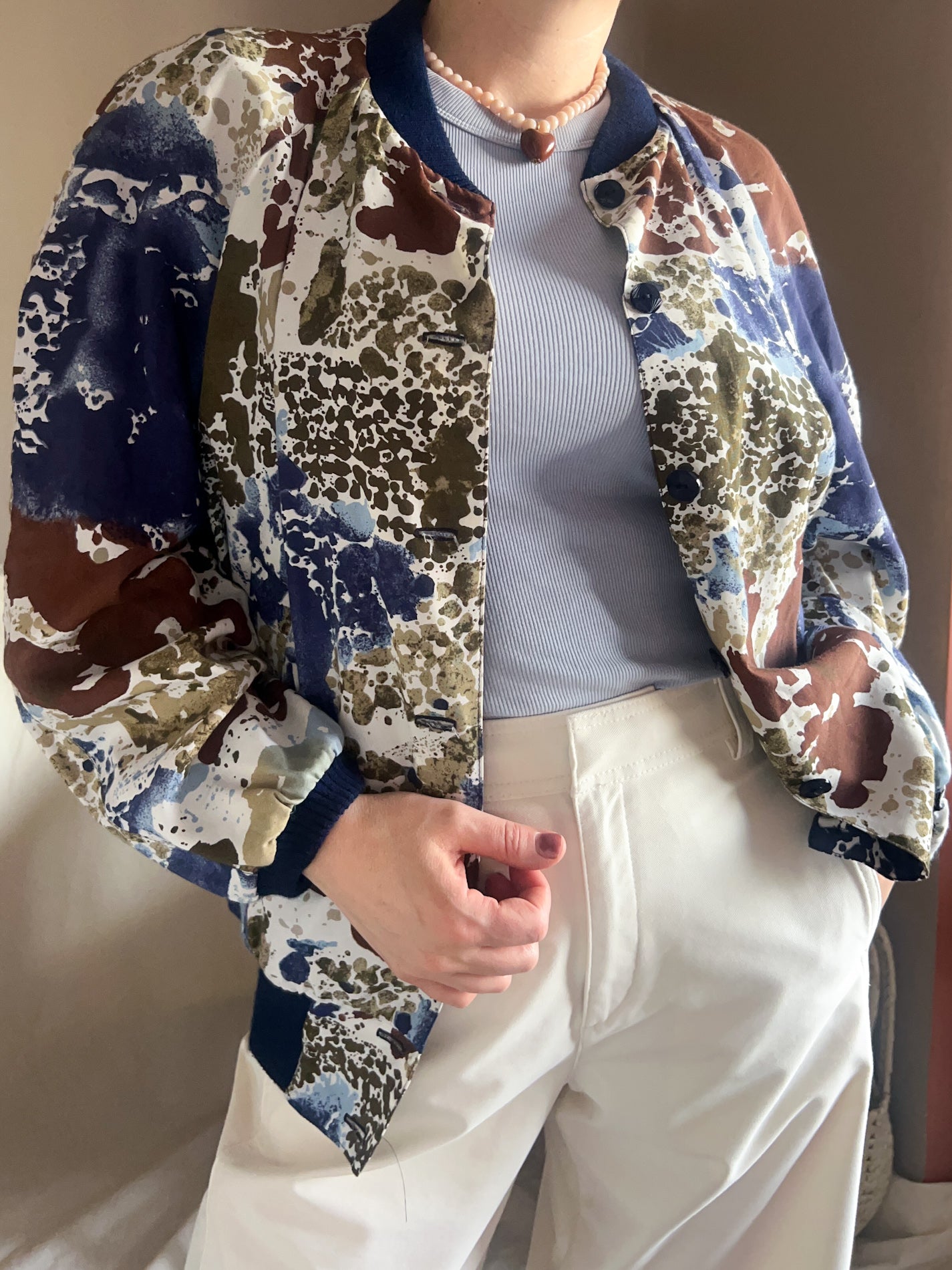 Vintage Abstract Paint Print Bomber Jacket, approx Size 10-14