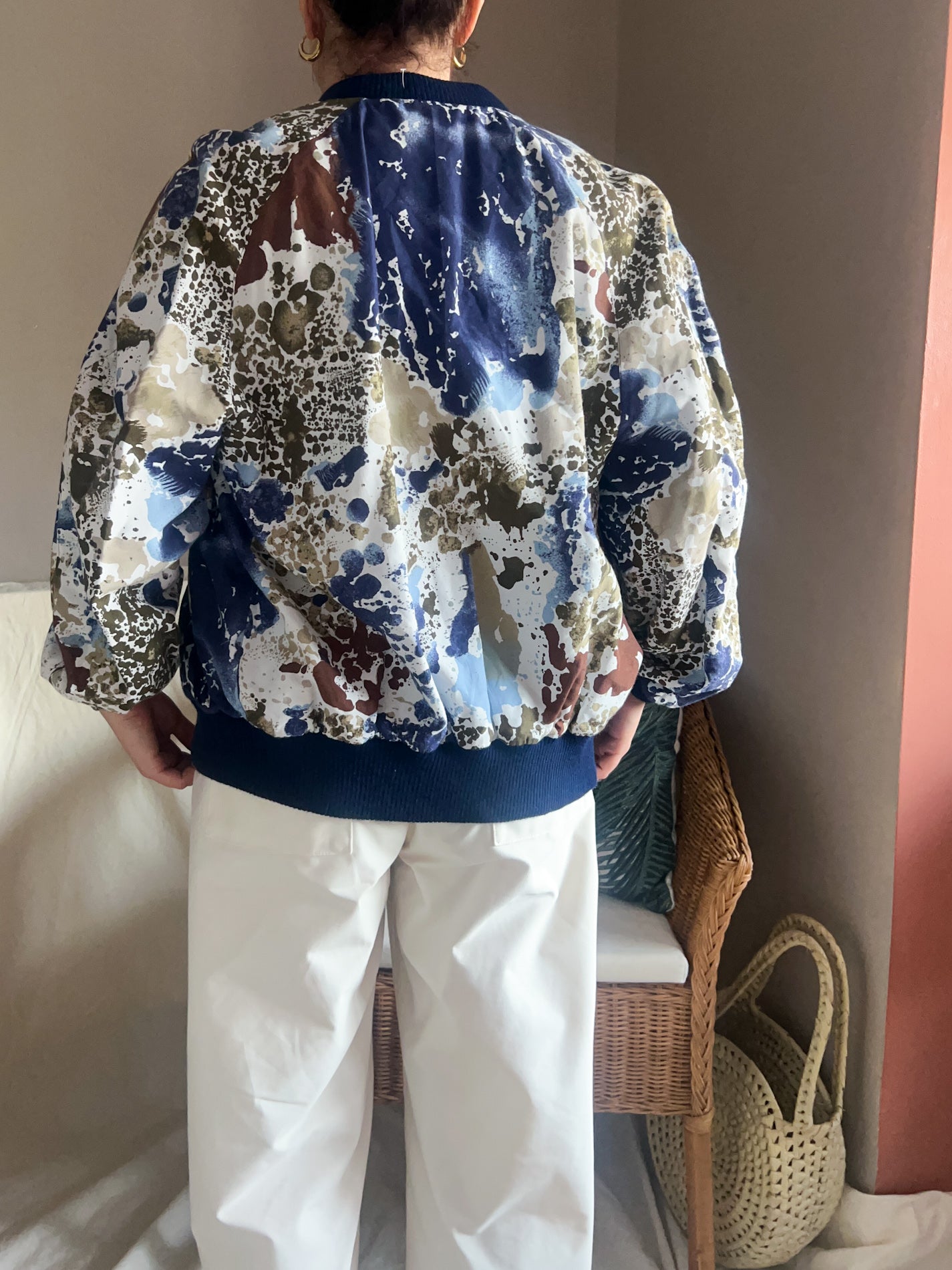 Vintage Abstract Paint Print Bomber Jacket, approx Size 10-14