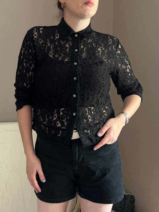 Vintage Black Lace Shirt , approx Size 8-12