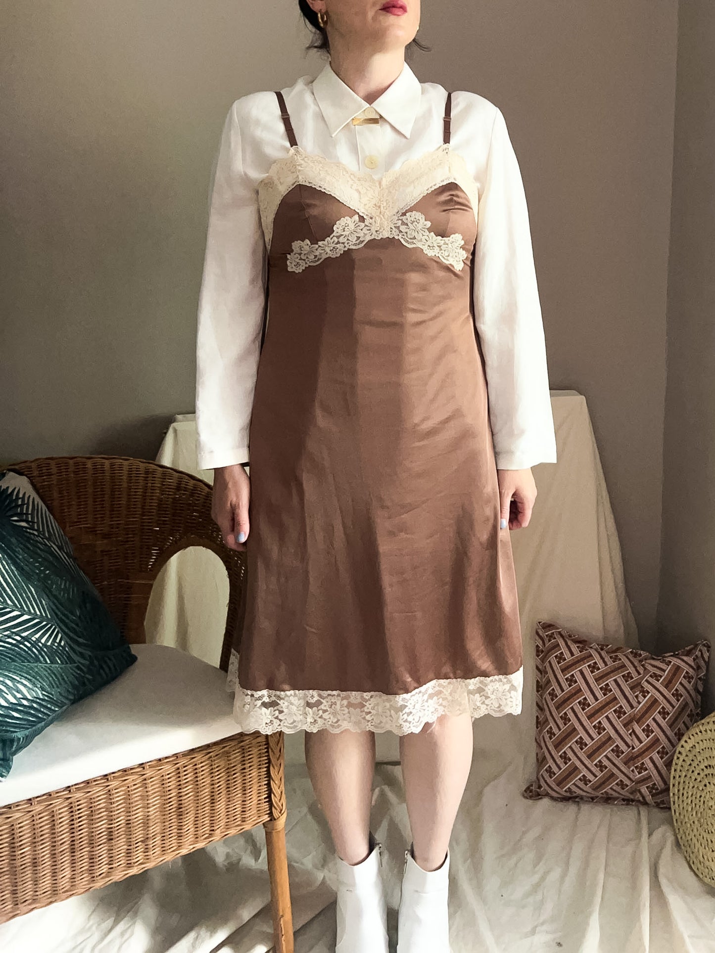 Vintage 70s Lace Slip, size approx 10-12